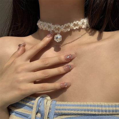 Alloy Rhinestone Layered Yarn Choker