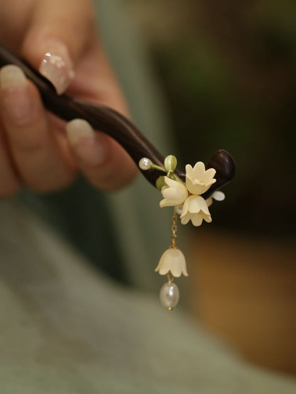 Floral Acetate Faux Pearl Wooden Hair Stick (Various Designs)