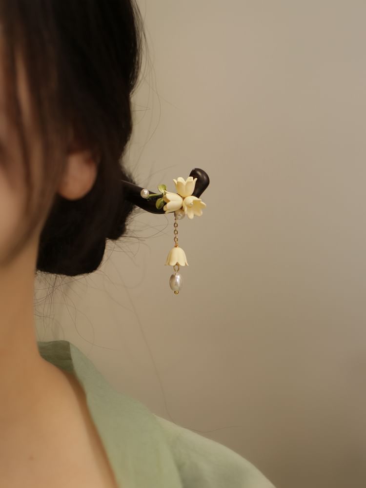 Floral Acetate Faux Pearl Wooden Hair Stick (Various Designs)