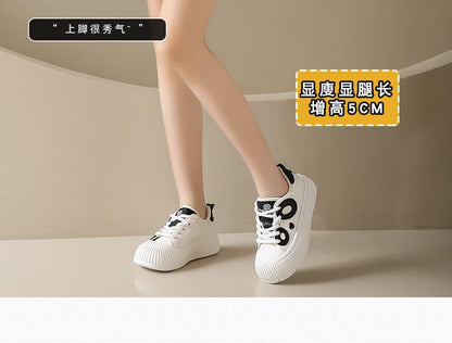 Panda Embroidered Lace-Up Platform Sneakers