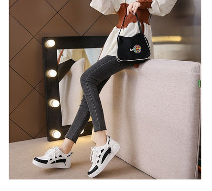 Applique Contrast Trim Lace-Up Platform Sneakers