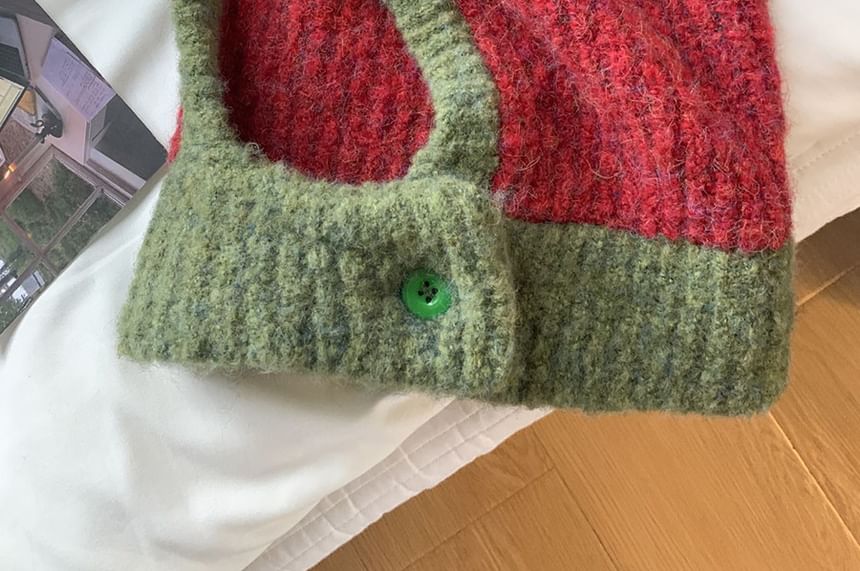 Two Tone Knit Buttoned Balaclava