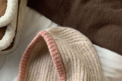 Two Tone Knit Buttoned Balaclava