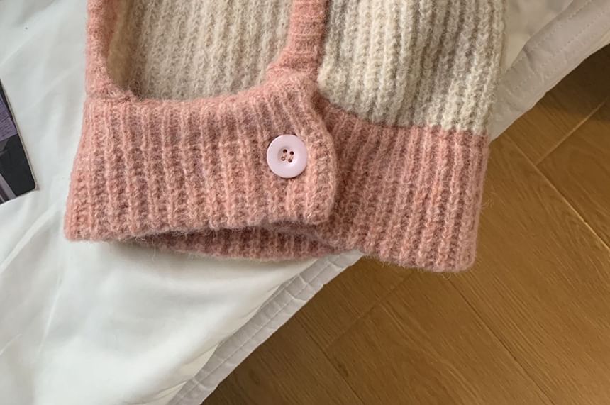 Two Tone Knit Buttoned Balaclava