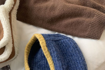 Two Tone Knit Buttoned Balaclava