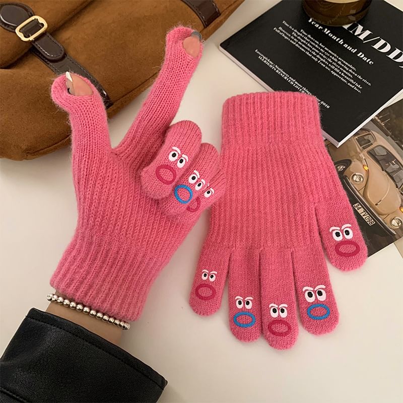 Print Gloves Knit Touchscreen Cartoon