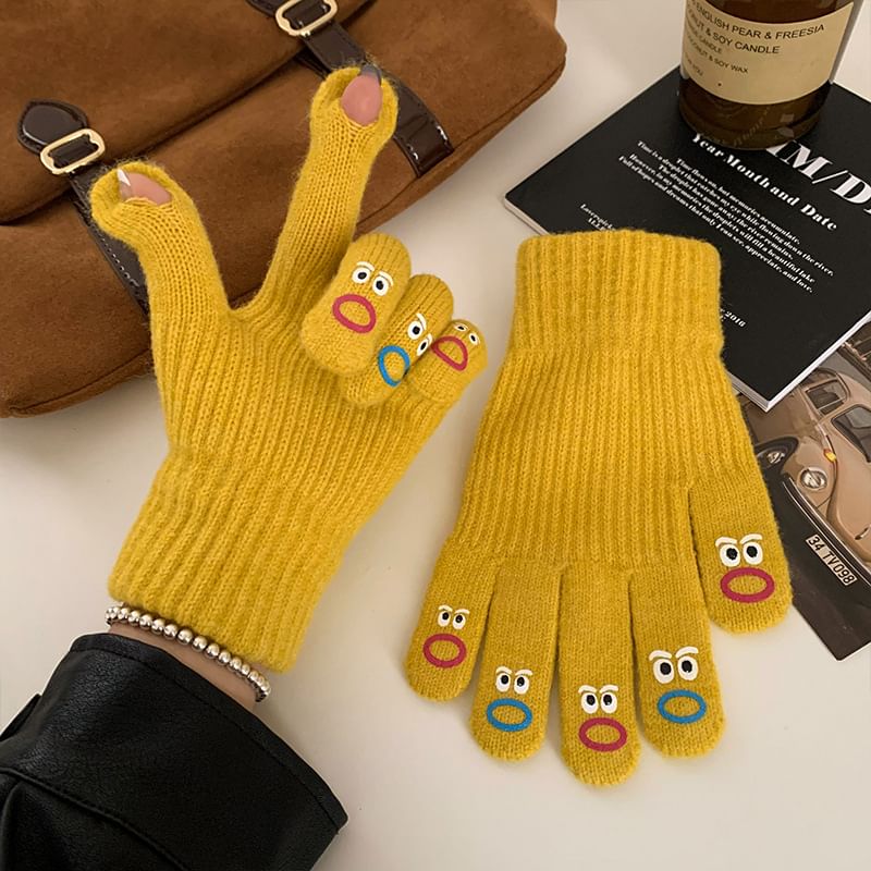 Print Gloves Knit Touchscreen Cartoon