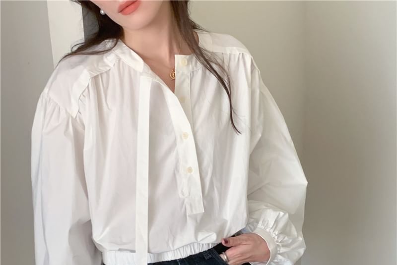 Long-Sleeve Overhead Plain Blouse