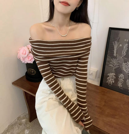 Slim-Fit Long-Sleeve Knit Striped Top