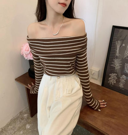 Slim-Fit Long-Sleeve Knit Striped Top