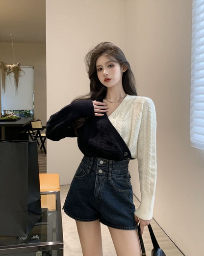 Two-Tone V-Neck Sweater