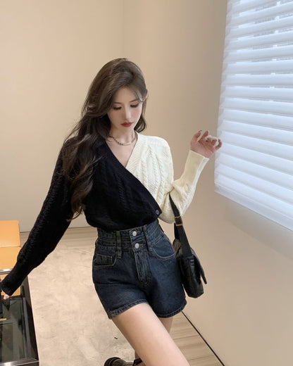 Two-Tone V-Neck Sweater