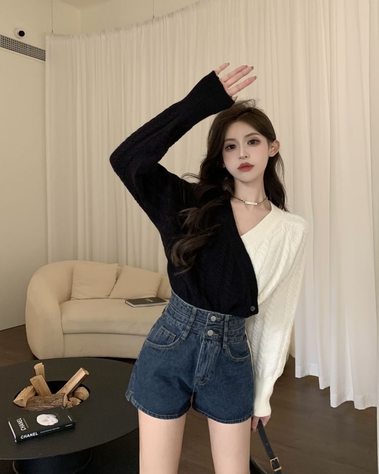 Two-Tone V-Neck Sweater