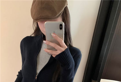 Zip Plain Sweater Slim-Fit