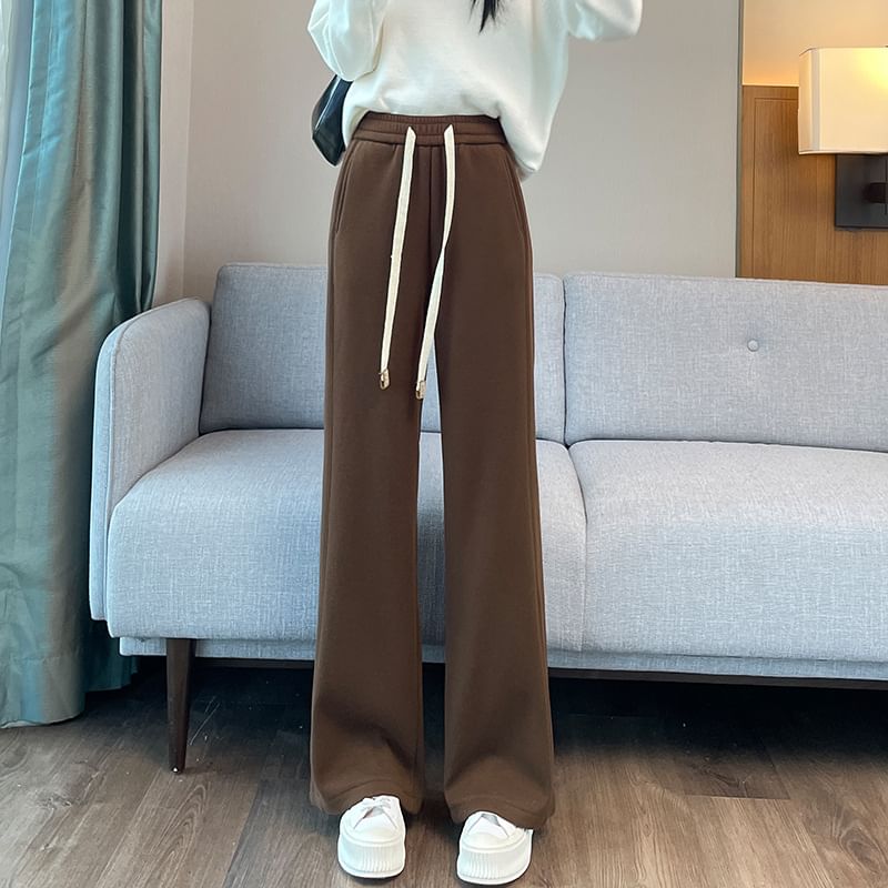 High-Waist Drawstring Fleece Straight Leg Pants