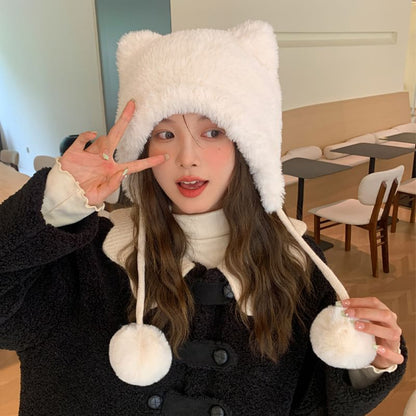 Pom Chenille Ear Hat Bear