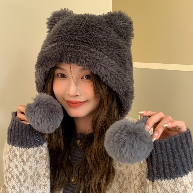 Pom Chenille Ear Hat Bear