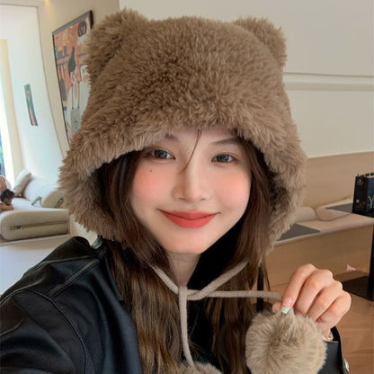 Pom Chenille Ear Hat Bear