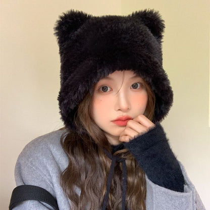 Pom Chenille Ear Hat Bear