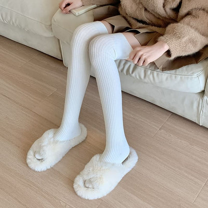 Plain Ribbed Over The Knee Socks / Set