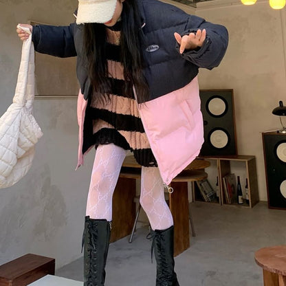 Distressed Knit Cable Sweater Crew Striped Neck