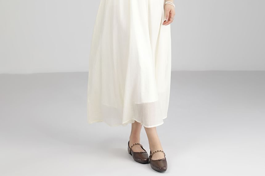 Long-Sleeve Plain Shirt / Spaghetti Strap Plain Maxi A-Line Dress