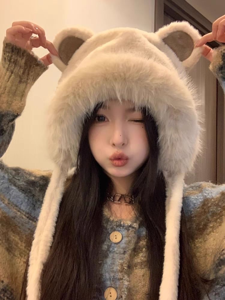 Ear Bear Hat Bonnet Fluffy