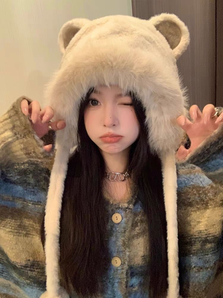 Ear Bear Hat Bonnet Fluffy