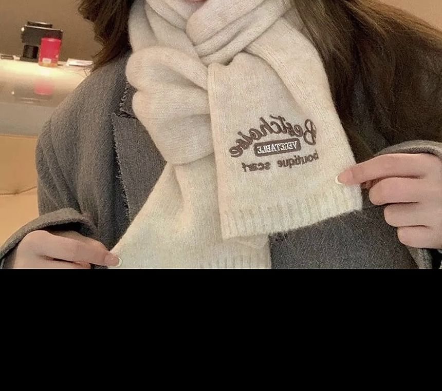 Scarf Embroidered Lettering Knit