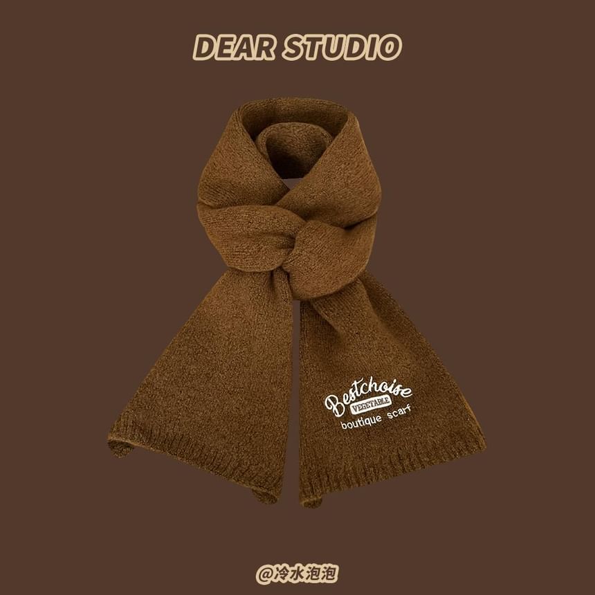 Scarf Embroidered Lettering Knit