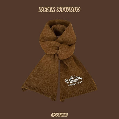 Scarf Embroidered Lettering Knit