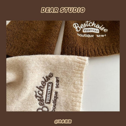 Scarf Embroidered Lettering Knit