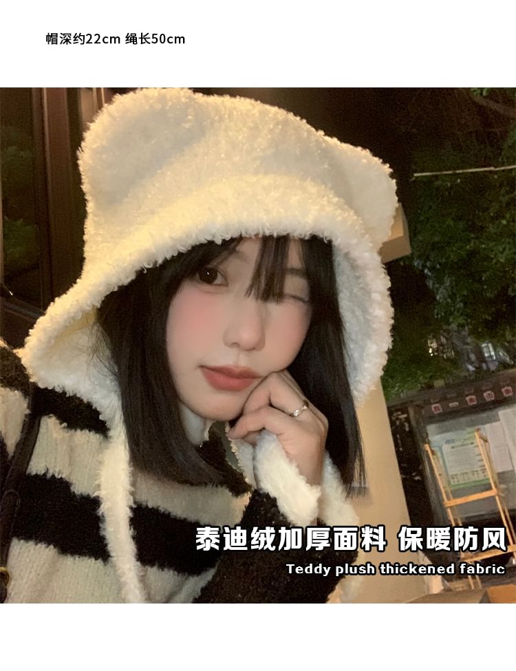 Chenille Hat Bonnet Bear Ear