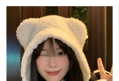 Chenille Hat Bonnet Bear Ear