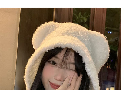 Chenille Hat Bonnet Bear Ear