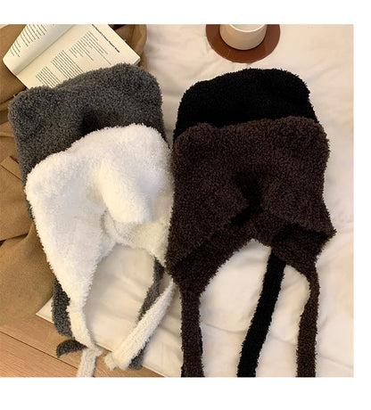 Chenille Hat Bonnet Bear Ear