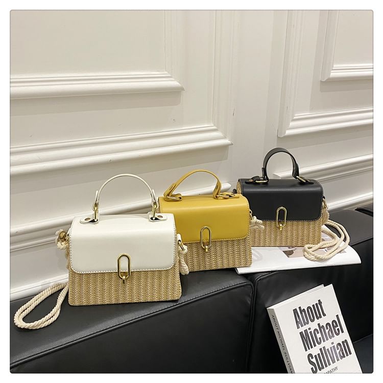 Faux Crossbody Panel Woven Bag Leather