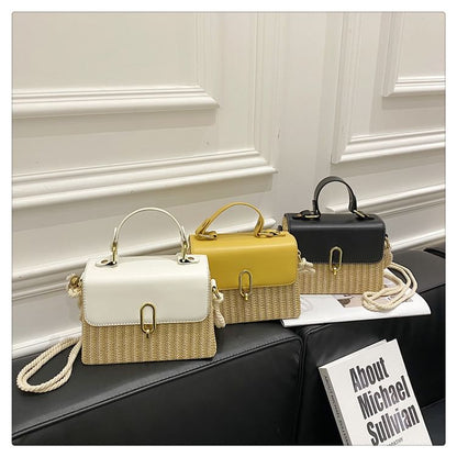 Faux Crossbody Panel Woven Bag Leather