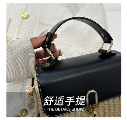 Faux Crossbody Panel Woven Bag Leather