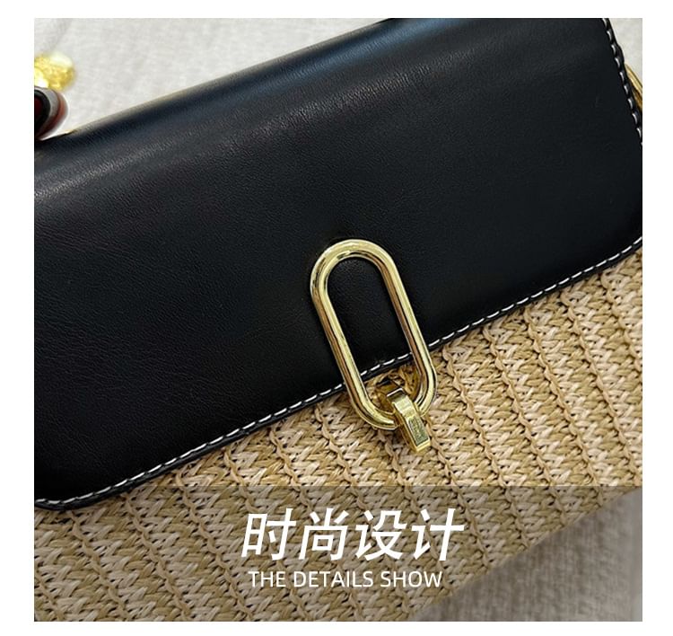 Faux Crossbody Panel Woven Bag Leather