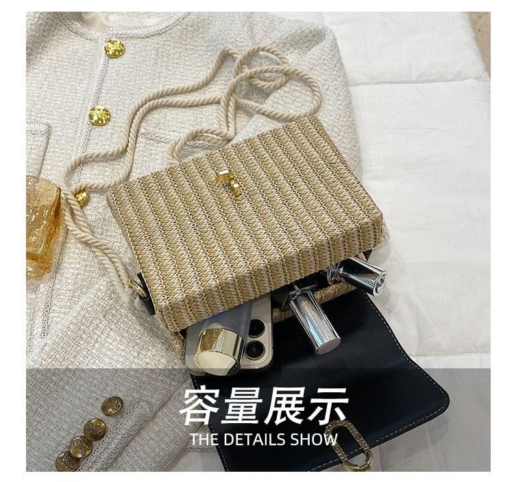 Faux Crossbody Panel Woven Bag Leather