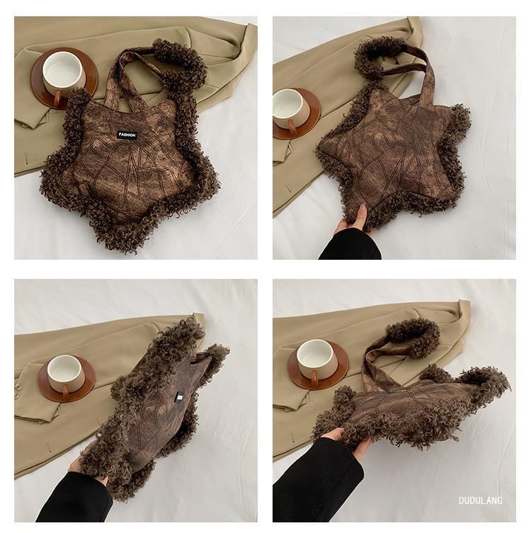 Star Tote Bag Fluffy Trim