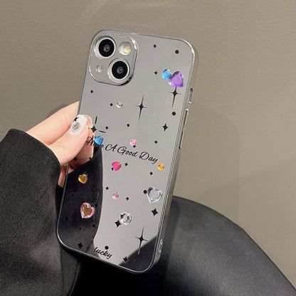 Heart Rhinestone Mirrored Phone Case