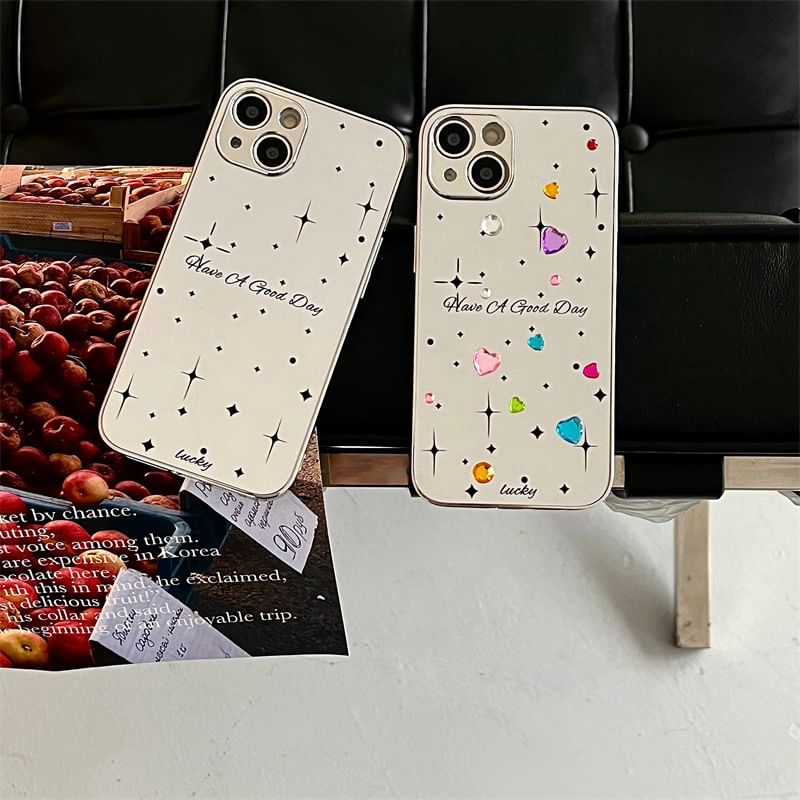 Heart Rhinestone Mirrored Phone Case