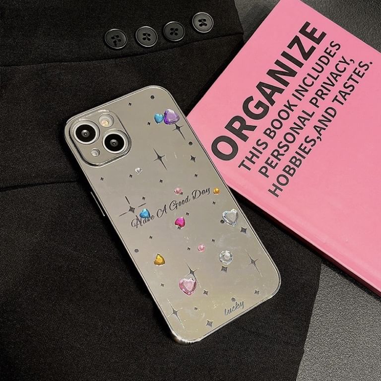 Heart Rhinestone Mirrored Phone Case