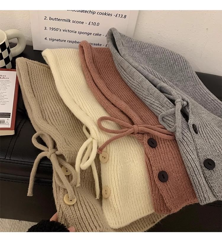 Buttoned Plain Knit Balaclava