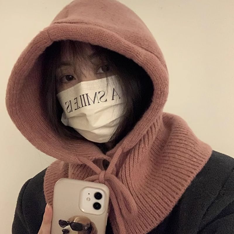 Buttoned Plain Knit Balaclava