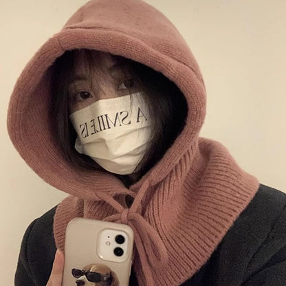 Buttoned Plain Knit Balaclava