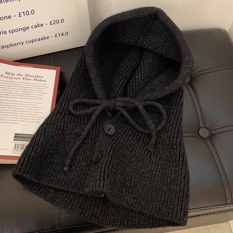 Buttoned Plain Knit Balaclava