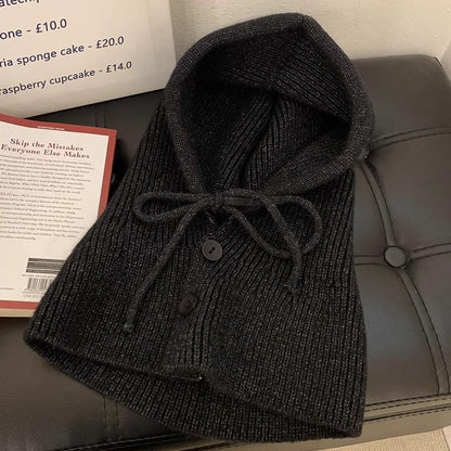 Buttoned Plain Knit Balaclava